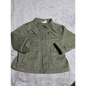 12-18 month girls jacket forest green pockets, zip up, military style, cargo,
